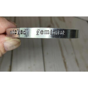 Wicked Feminist Silver Tone Hand Stamped‎ Cuff Bracelet Statement Jewelry